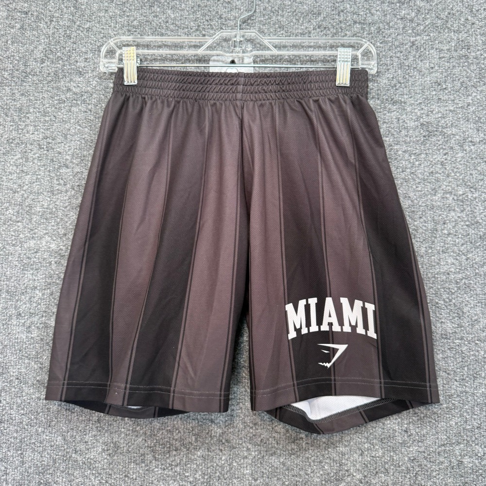 Gymshark Shorts Men XS Black Striped Athletic Gym Workout Lift Miami Jersey